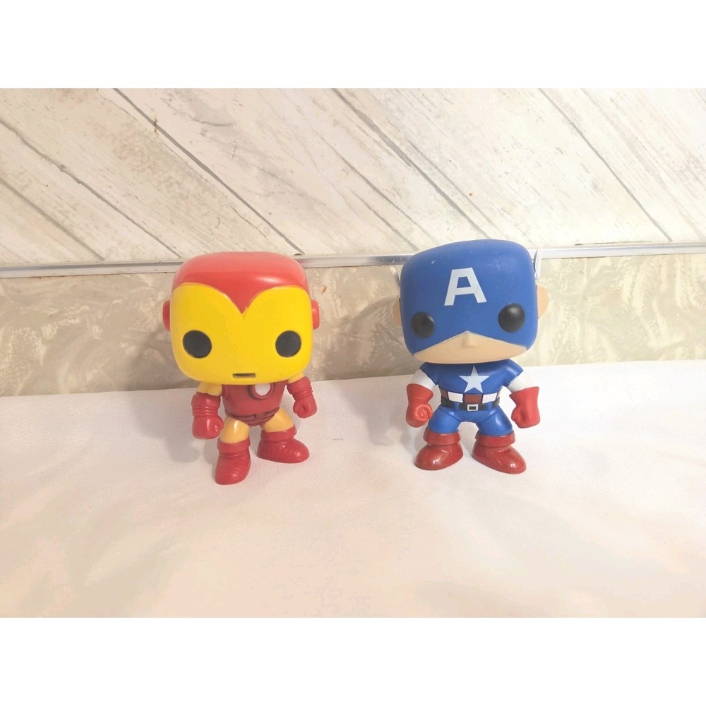 Funko POP 2011 Marvel Universe Captain America Bobble Head & Iron Man Lot LOOSE